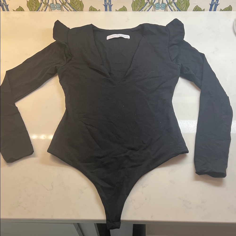 Susanna Monaco V-neck Black Long Sleeve Bodysuit